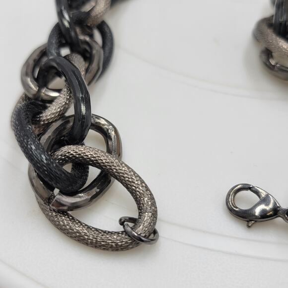 Gunmetal Necklace Black Silver Tone Thick Chunky Chain Link Fashion Statement - Picture 4 of 12